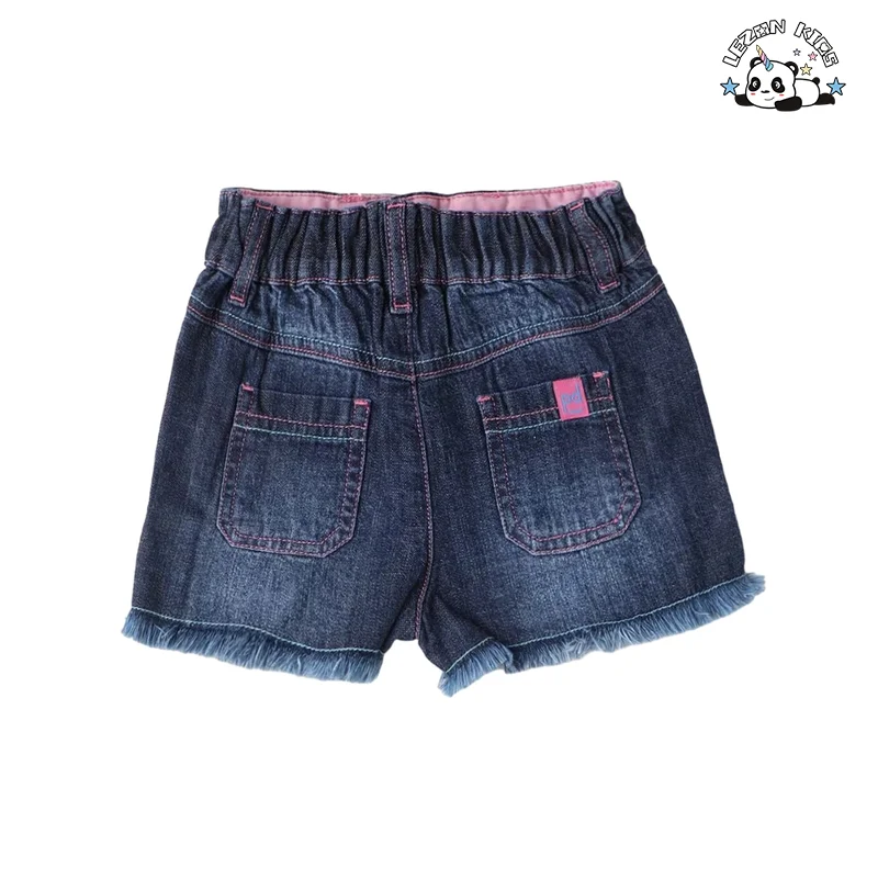 LEZONKIDS - 2024 Custom Design Kids Elastic Waist Short Pant Patchwork Summer Girls Denim Shorts for